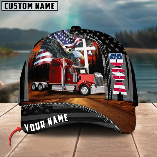 Joy Corners Premium Trucker, Eagle Patriotic 3D Hat Custom Name