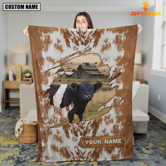 Joycorners Custom Name Belted Galloway Cow Hair Pattern Blanket