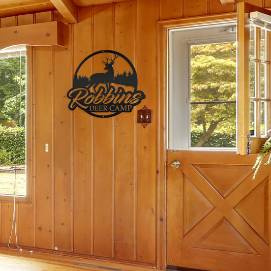 Joycorners Personalized Deer Metal Sign, Hunting Sign Wall Decor for Cabin, Fathers Day Gift, Deer Camp Sign LM0110