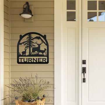 Joycorners Deer Family Welcome Metal Sign- Deer Themed Welcome Sign-Custom Deer Hunting Sign -Deer Cabin Family Name Sign LM0110