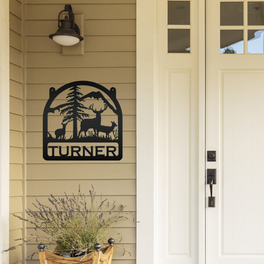 Joycorners Deer Family Welcome Metal Sign- Deer Themed Welcome Sign-Custom Deer Hunting Sign -Deer Cabin Family Name Sign LM0110