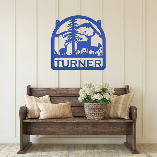 Joycorners Deer Family Welcome Metal Sign- Deer Themed Welcome Sign-Custom Deer Hunting Sign -Deer Cabin Family Name Sign LM0110