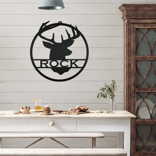 Joycorners Last Name Deer Monogram Wall Hanging Deer Head Metal Wall Sign Black Metal Sign Deer Head Home Decor Deer Head Metal Art Wedding Gift Groom LM0110