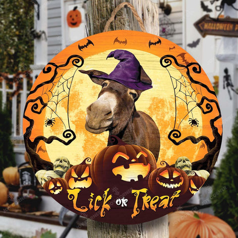 Joycorners Happy Halloween Donkey Lick Or Treat Round Wooden Sign