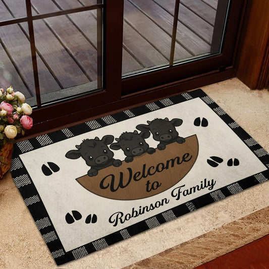 Joycorners Personalized Three Cows Family Welcome Doormat (10 Cattle Breeds)