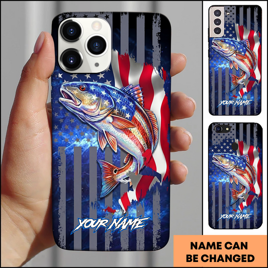 Joycorners American Flag Fishing Redfish Personalized Phone Case