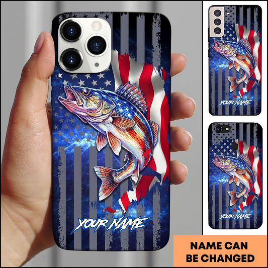 Joycorners American Flag Fishing Walleye Personalized Phone Case