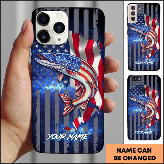Joycorners American Flag Fishing Pike Personalized Phone Case