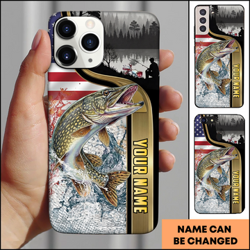 Joycorners American Flag Pike Fishing Personalized Phone Case