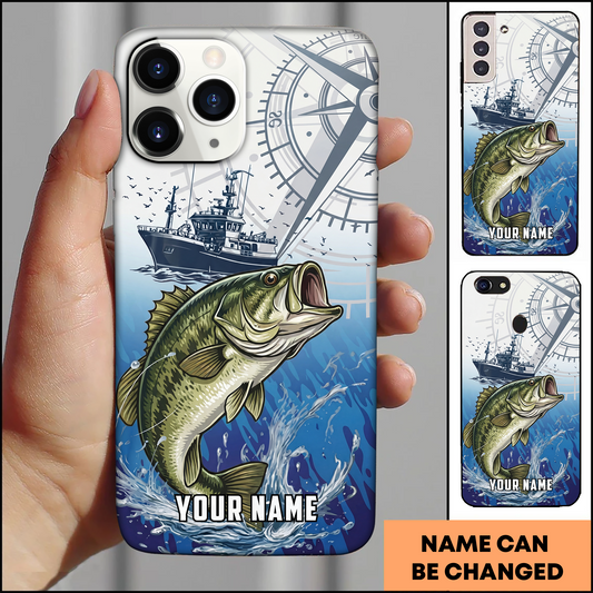 Joycorners Nautical Compass Bass Fishing Personalized Phone Case