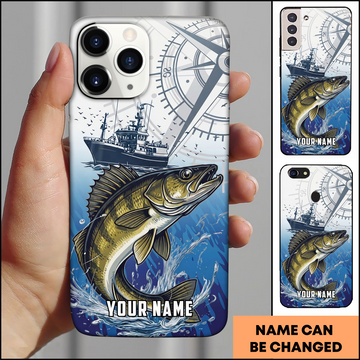 Joycorners Nautical Compass Walleye Fishing Personalized Phone Case