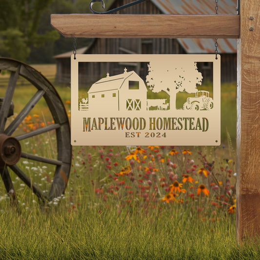 Joycorners Custom Farm Metal Sign - Personalized Farmhouse Decor - Rustic Entryway Art - Charming Laser Cut Farming Signs - Cute Homestead Wall Hanging LM0110