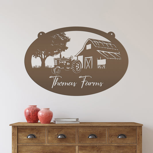 Joycorners Personalized Antique Tractor and Barn Farm Scene Metal Sign, Farmhouse-Family Farm Sign-Personalized Farm Sign LM0110