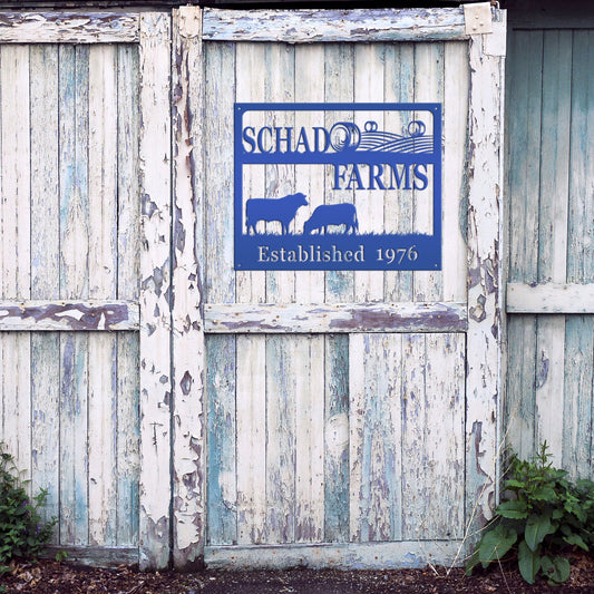 Joycorners Personalized Square Farm Animal Scene Wall Decor, Farm Wall Art, Farm Decor for the Wall, Farmhouse Decor, Cow Farm Scene Metal Sign, Family Farm Sign LM0110