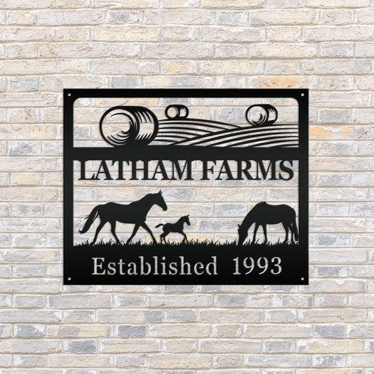 Joycorners Personalized Horse Farm Scene Metal Sign, Horse Farm Scene Sign Wall Decor, Horse Lovers, Horse Gift, Horse Farm Scene Wall Art, Farmhouse Wall Decor, Horse Farm Wall Decor, Horse Farm, Horse Girl LM0110