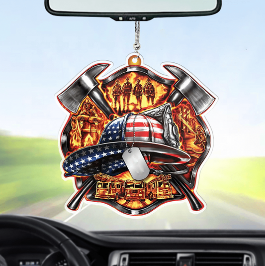 Joycorners Personalized Car Acrylic Flat Ornament Firefighter Helmet Car Ornament 2D Flat LM1811