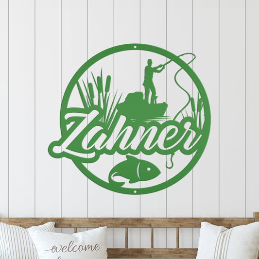 Joycorners Personalized Lake Fishing Scene Metal Sign - Indoor Outdoor - Fishing Theme Decor LM0110