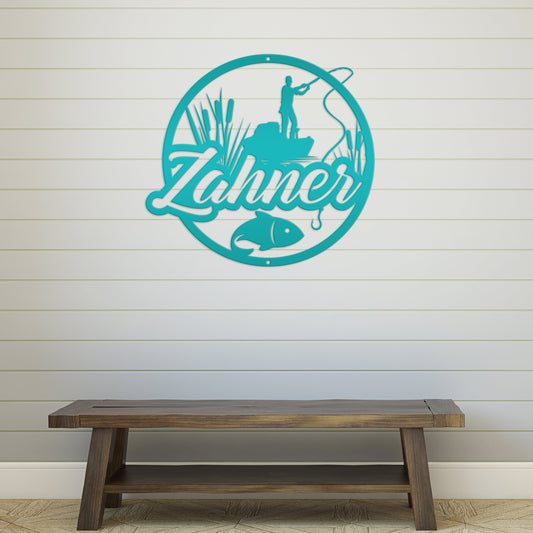 Joycorners Personalized Lake Fishing Scene Metal Sign - Indoor Outdoor - Fishing Theme Decor LM0110