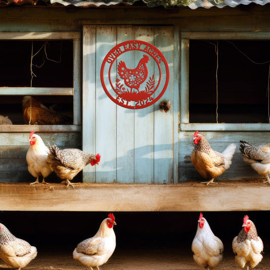 Joycorners Metal Chicken Sign with Floral Design - Unique Personalized Farm Decor - Charming Custom Chicken Coop Plaque - Rustic Farmhouse Wall Hanging LM0110