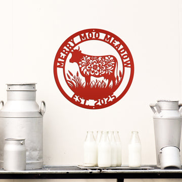 Joycorners Custom Floral Cow Garden Decor - Personalized Metal Yard Stake - Unique Farmhouse Decor - Rustic Country Signs - Flower Farm Animal Wall Art LM0110