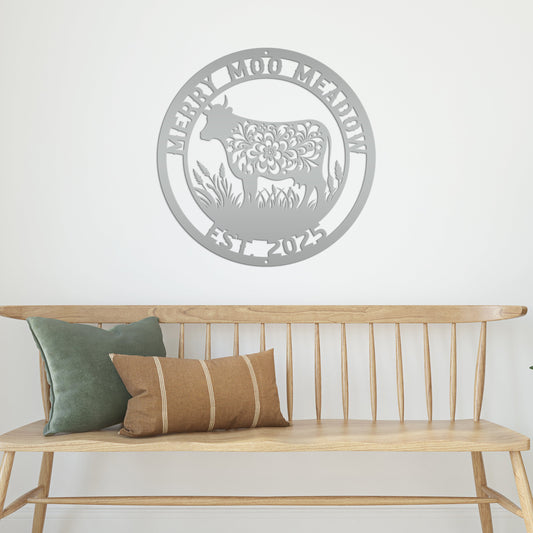 Joycorners Custom Floral Cow Garden Decor - Personalized Metal Yard Stake - Unique Farmhouse Decor - Rustic Country Signs - Flower Farm Animal Wall Art LM0110