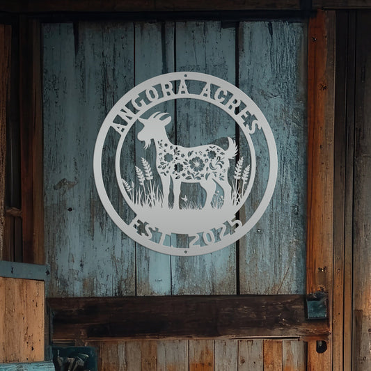 Joycorners Floral Goat Farmhouse Decor - Personalized Outdoor Metal Sign - Rustic Wall Hanging - Cute Homestead Animal Wall Art - Unique Farmer Gift LM0110