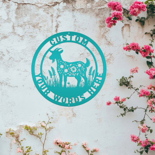 Joycorners Floral Goat Farmhouse Decor - Personalized Outdoor Metal Sign - Rustic Wall Hanging - Cute Homestead Animal Wall Art - Unique Farmer Gift LM0110
