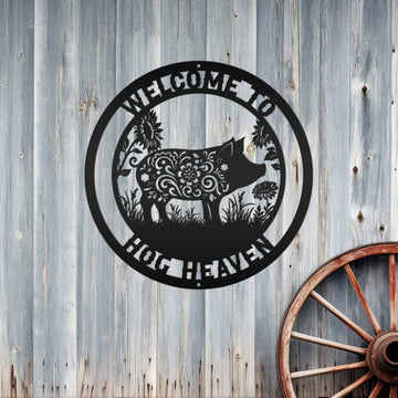 Joycorners Floral Pig Metal Farm Sign - Rustic Farmhouse Decor - Custom Wall Hangings - Personalized Farmers Gift - Charming Outdoor Front Porch Decor LM0110