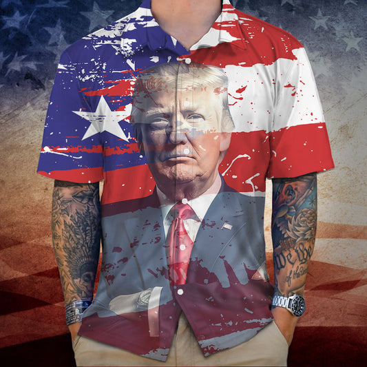 Joycorner Us Flag With Trump 1 Hawaiian Shirt