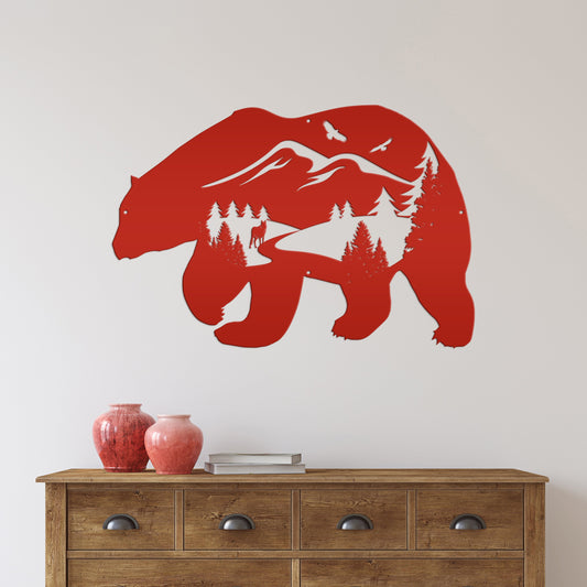 Joycorners Bear Silhouette With Mountain Scene Metal Sign-Rustic Cabin-Lodge Metal Wall Decor with Mountain scene LM0110