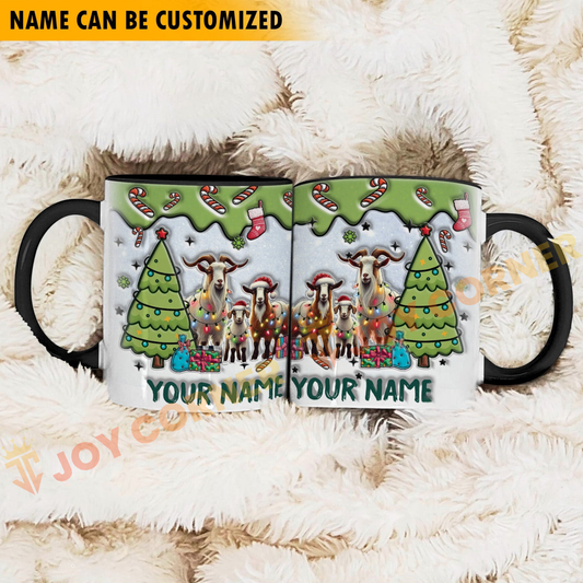 Joycorners Goat Christmas Personalized Name Two Tone Mug