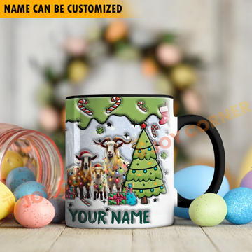Joycorners Goat Christmas Personalized Name Two Tone Mug
