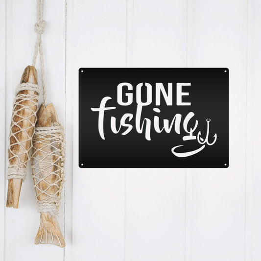 Joycorners Gone Fishing Metal Sign, Fishing Signs, Fishing Wall Decor, Fishing Wall Art, Fishing Signage, Wall Hanging Fish Decor LM0110