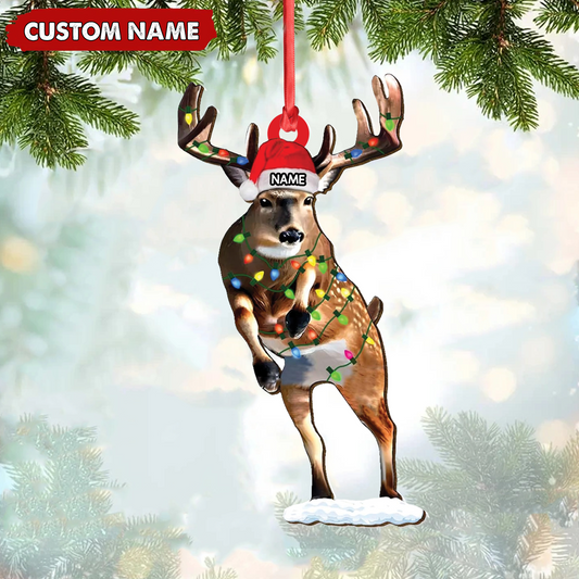 Joycorners Personalized Deer Acrylic Christmas Ornament – Custom Name Buck with Lights Holiday Gift MT1111