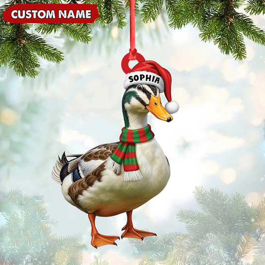 Joycorners Personalized Duck Acrylic Christmas Ornament – Custom Name Holiday Acrylic Gift for Hunters MT1111