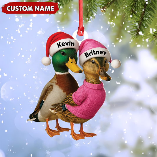 Joycorners Custom Funny Duck Couple Christmas Ornament – Personalized Names, Custom Gift for Couples & Animal Lovers MT1111