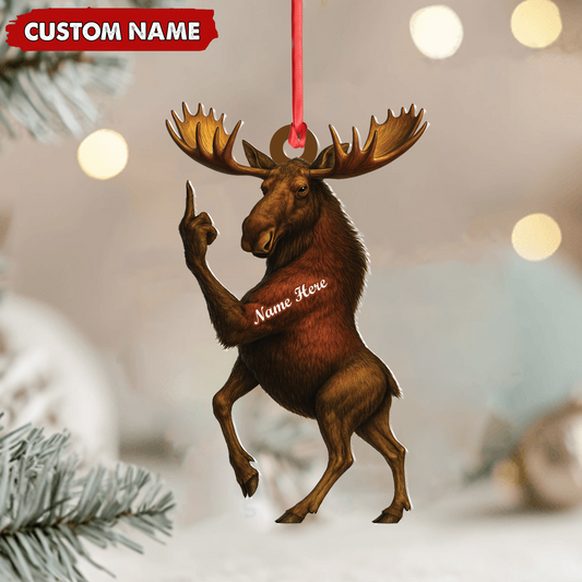 Joycorners Personalized Funny Moose Acrylic Christmas Ornament – Custom Decoration Holiday Gift for Hunters MT1111