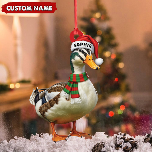 Joycorners Personalized Duck Acrylic Christmas Ornament – Custom Name Holiday Acrylic Gift for Hunters MT1111