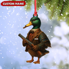 Joycorners Personalized Funny Duck Hunter Ornament, Dapper Mallard with Gun Christmas Decor, Unique Gag Gift for Hunters and Men MT1111