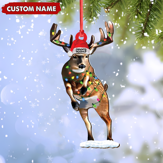 Joycorners Personalized Deer Acrylic Christmas Ornament – Custom Name Buck with Lights Holiday Gift MT1111