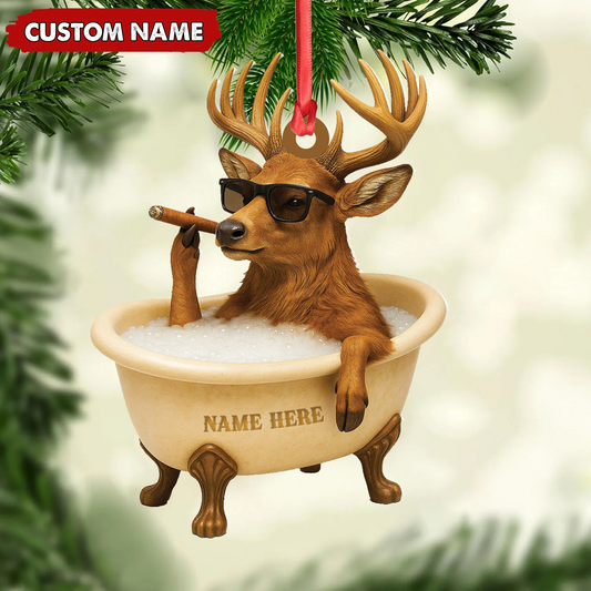 Joycorners Personalized Funny Deer Bathtub Ornament, Cool Buck Relaxing Christmas Decor, Unique Gag Gift for Hunters and Men MT1111