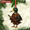 Joycorners Personalized Funny Duck Hunter Ornament, Dapper Mallard with Gun Christmas Decor, Unique Gag Gift for Hunters and Men MT1111