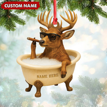 Joycorners Personalized Funny Deer Bathtub Ornament, Cool Buck Relaxing Christmas Decor, Unique Gag Gift for Hunters and Men MT1111