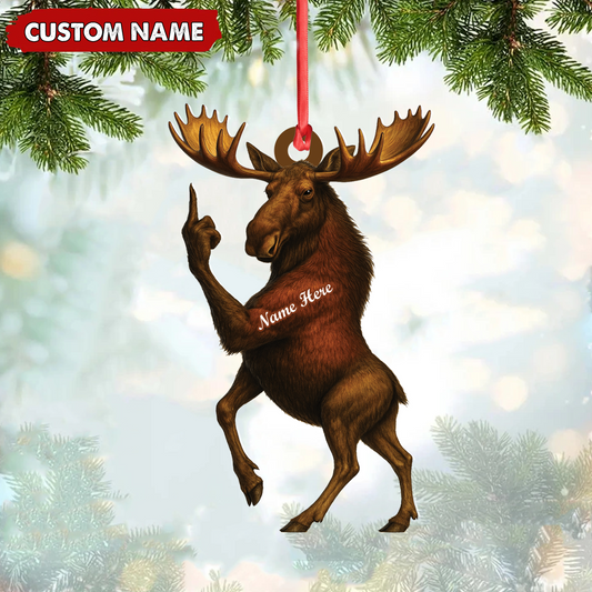 Joycorners Personalized Funny Moose Acrylic Christmas Ornament – Custom Decoration Holiday Gift for Hunters MT1111