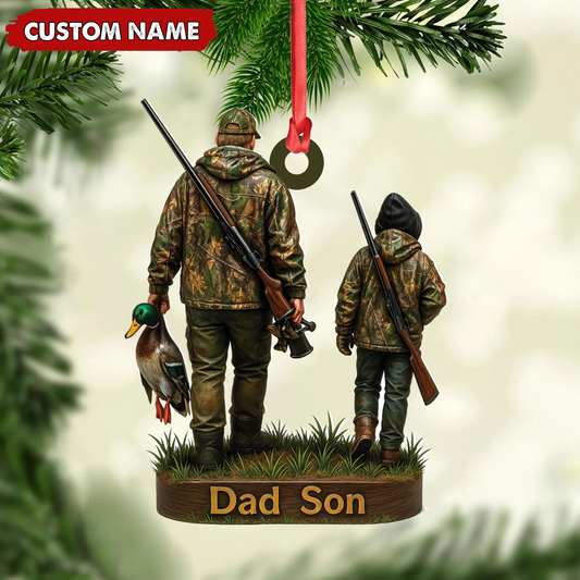 Joycorners Personalized Duck Hunting Ornament for Dad and Son, Father & Son Camo Hunting Decoration, Duck Hunter Gift for Outdoor Lovers MT1111
