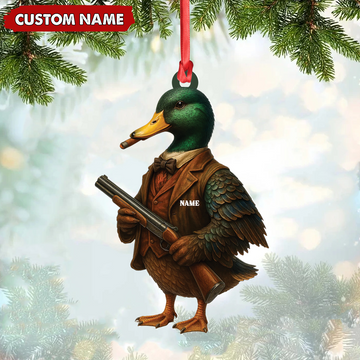 Joycorners Personalized Funny Duck Hunter Ornament, Dapper Mallard with Gun Christmas Decor, Unique Gag Gift for Hunters and Men MT1111