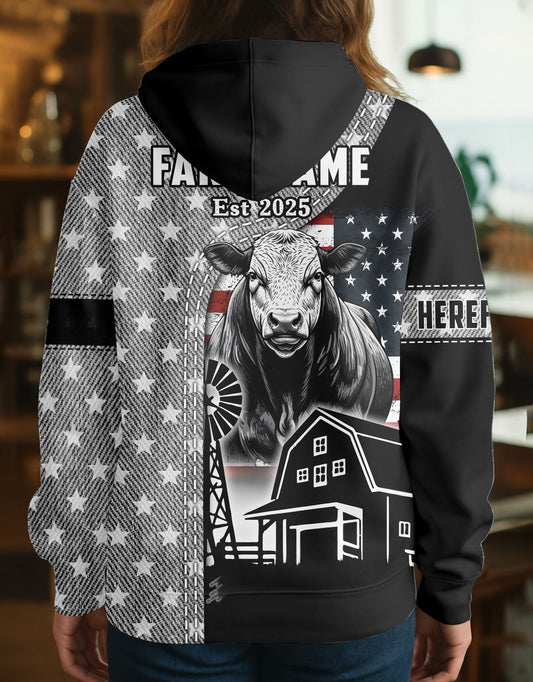 Joycorners Hereford Farm Life US Flag Personalized Name, Farm Name Unisex 3D Hoodie