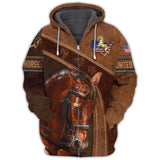 Joycorners American Brown Horse 2 Leather Pattern Custom Name 3D Shirts