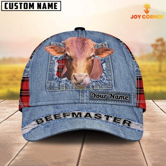 Joycorners Beefmaster Overall Jeans Pattern And Red Caro Pattern Customized Name Cap