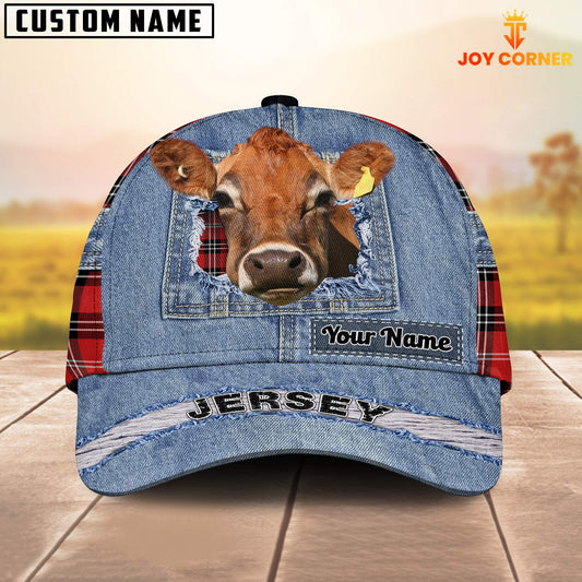 Joycorners Jersey Overall Jeans Pattern And Red Caro Pattern Customized Name Cap